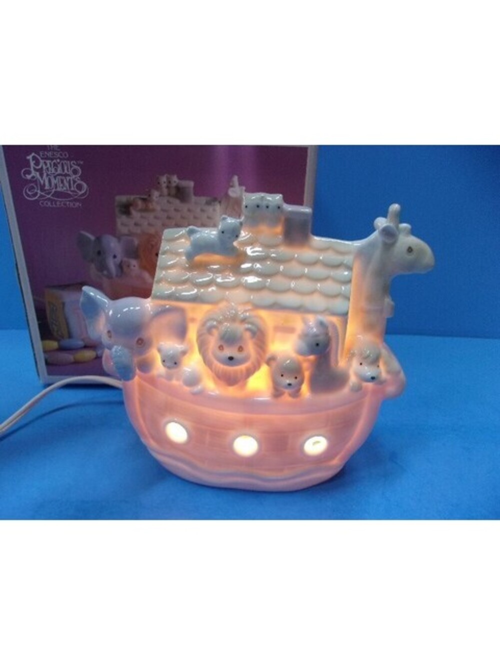 Vintage Enesco Precious Moments Noah's Ark Ceramic Nursery Night Light Lamp 1992
